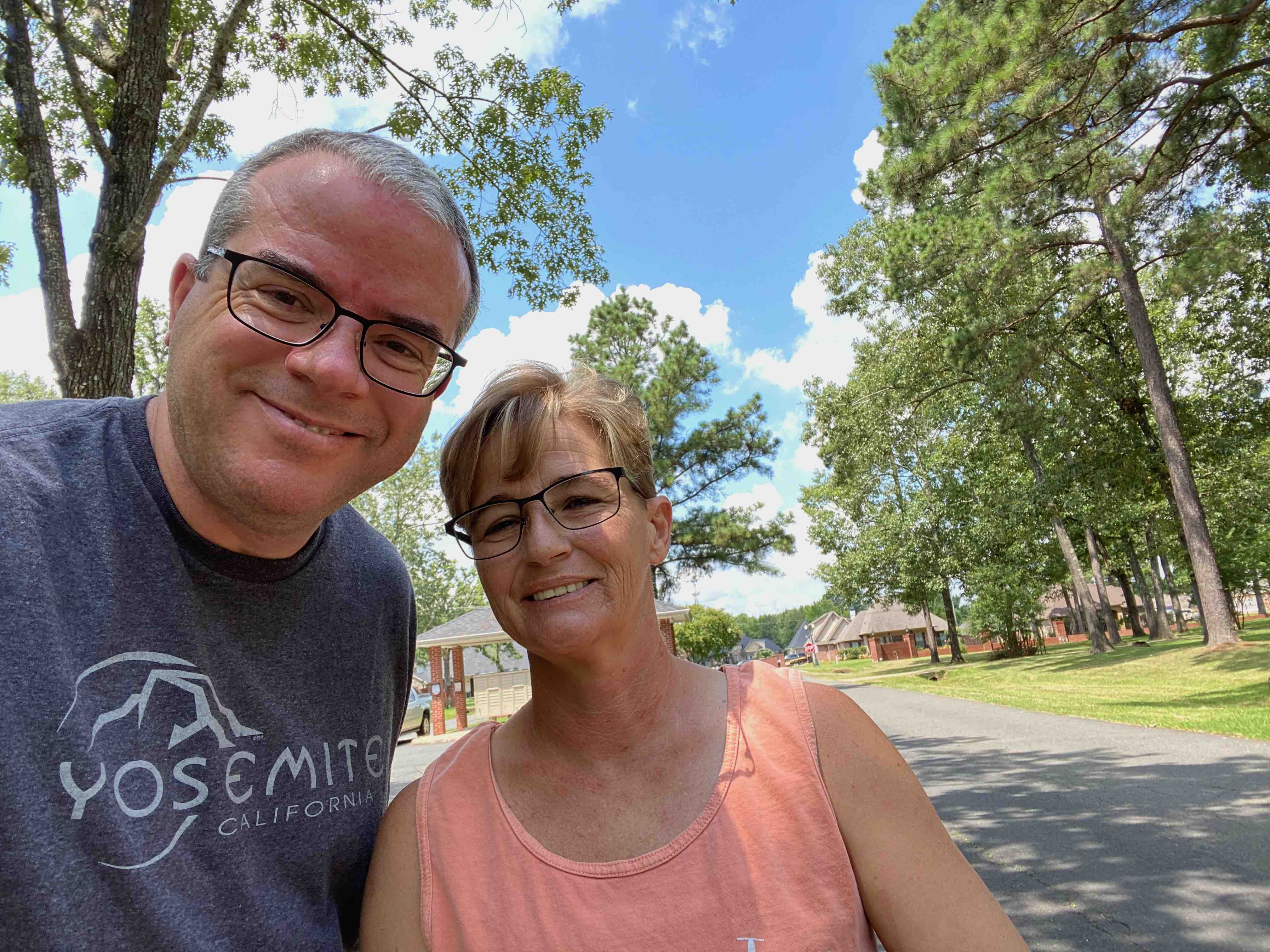 Walking outside after getting home.